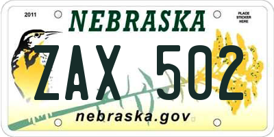NE license plate ZAX502
