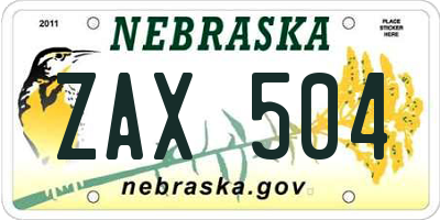 NE license plate ZAX504