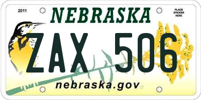 NE license plate ZAX506