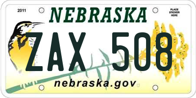 NE license plate ZAX508