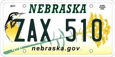 NE license plate ZAX510