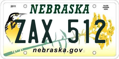 NE license plate ZAX512