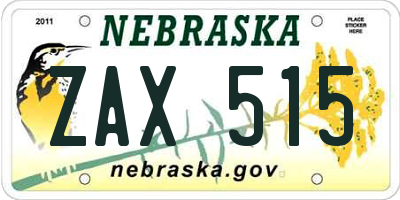 NE license plate ZAX515