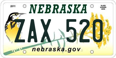NE license plate ZAX520