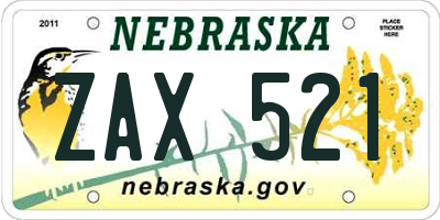 NE license plate ZAX521