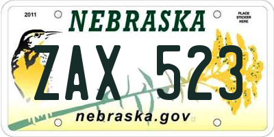 NE license plate ZAX523
