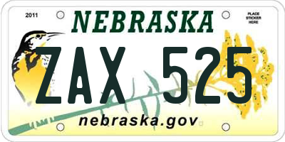 NE license plate ZAX525