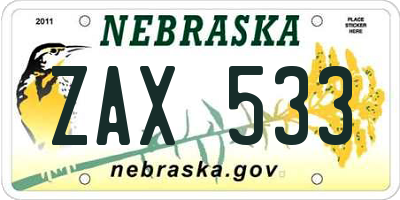 NE license plate ZAX533