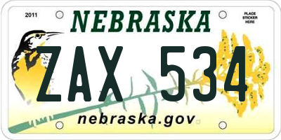 NE license plate ZAX534