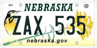 NE license plate ZAX535