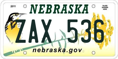 NE license plate ZAX536
