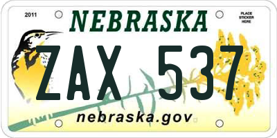 NE license plate ZAX537