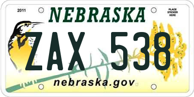 NE license plate ZAX538