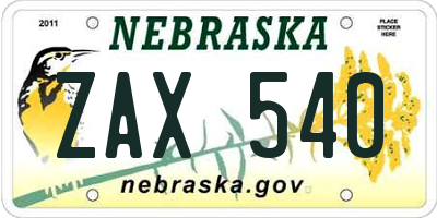 NE license plate ZAX540