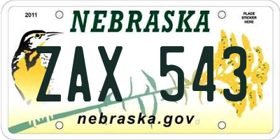 NE license plate ZAX543