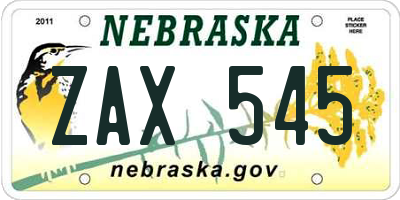 NE license plate ZAX545