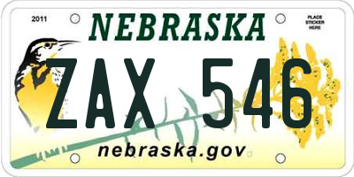 NE license plate ZAX546