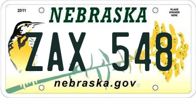NE license plate ZAX548