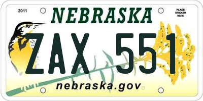 NE license plate ZAX551