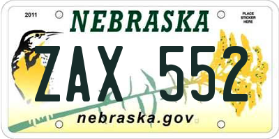 NE license plate ZAX552
