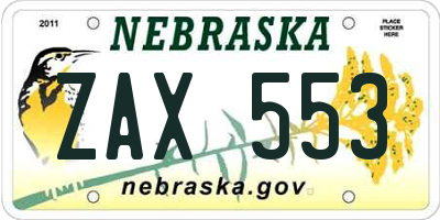 NE license plate ZAX553