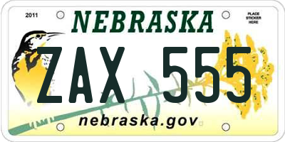 NE license plate ZAX555