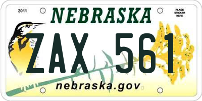 NE license plate ZAX561
