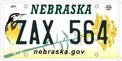 NE license plate ZAX564