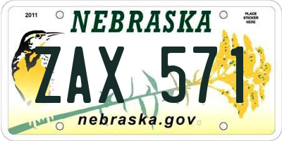 NE license plate ZAX571