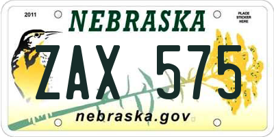 NE license plate ZAX575