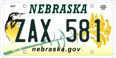 NE license plate ZAX581