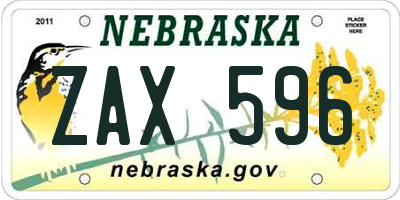 NE license plate ZAX596