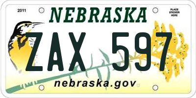 NE license plate ZAX597