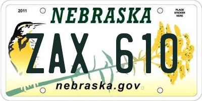NE license plate ZAX610