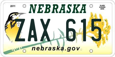 NE license plate ZAX615
