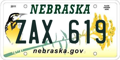 NE license plate ZAX619