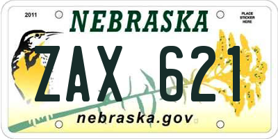 NE license plate ZAX621