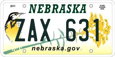NE license plate ZAX631