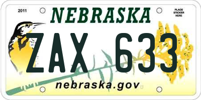 NE license plate ZAX633