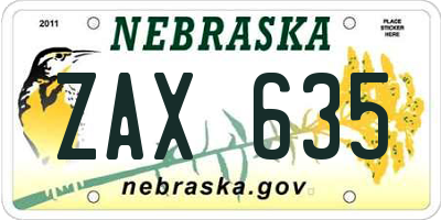 NE license plate ZAX635