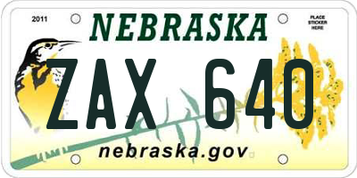 NE license plate ZAX640