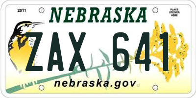 NE license plate ZAX641