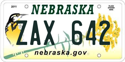 NE license plate ZAX642