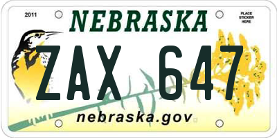 NE license plate ZAX647