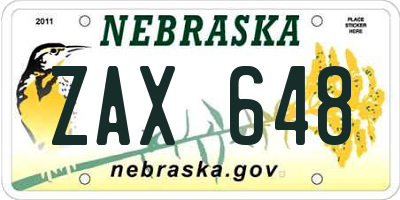 NE license plate ZAX648