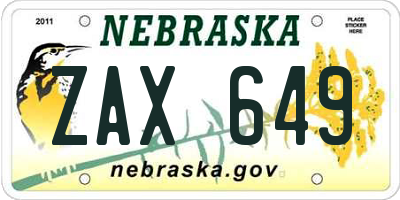 NE license plate ZAX649