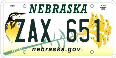 NE license plate ZAX651