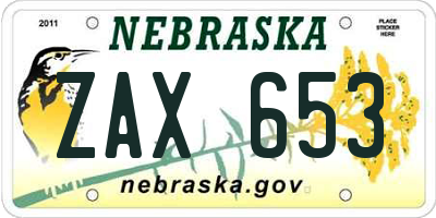 NE license plate ZAX653