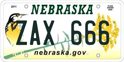 NE license plate ZAX666