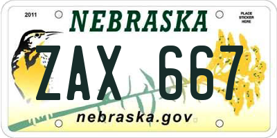 NE license plate ZAX667